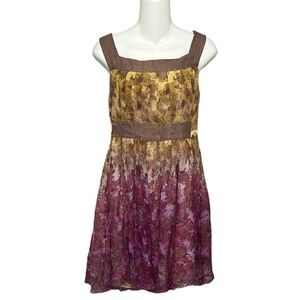 Anthropologie Anna Sui 100% Silk Short Sleeveless Pleated Dress Sz 4 Fit & Flair